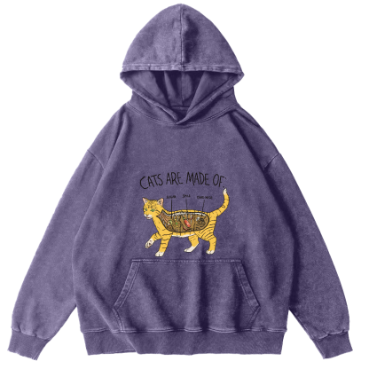 Abstract Cat Japanese Washed Hoodie-Zazasy