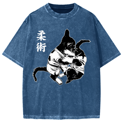 Jujutsu Cat Fight Kawaii Vintage Washed T-shirt