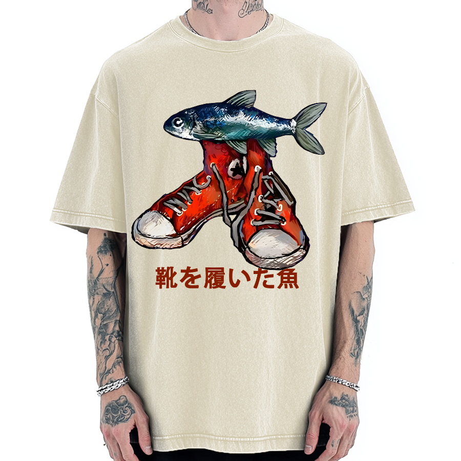 Fish Wearing Shoes Vintage Washed T-shirt