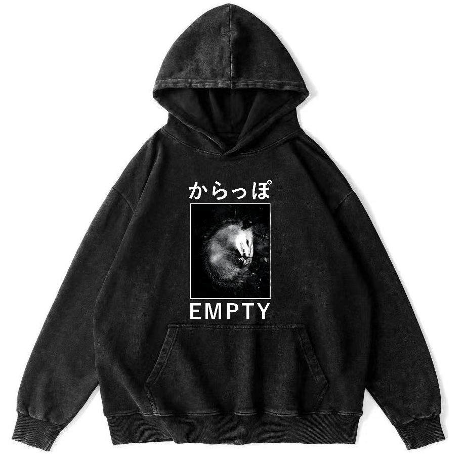 EMPTY Japanese Opossum Vintage Washed Hoodie-Zazasy