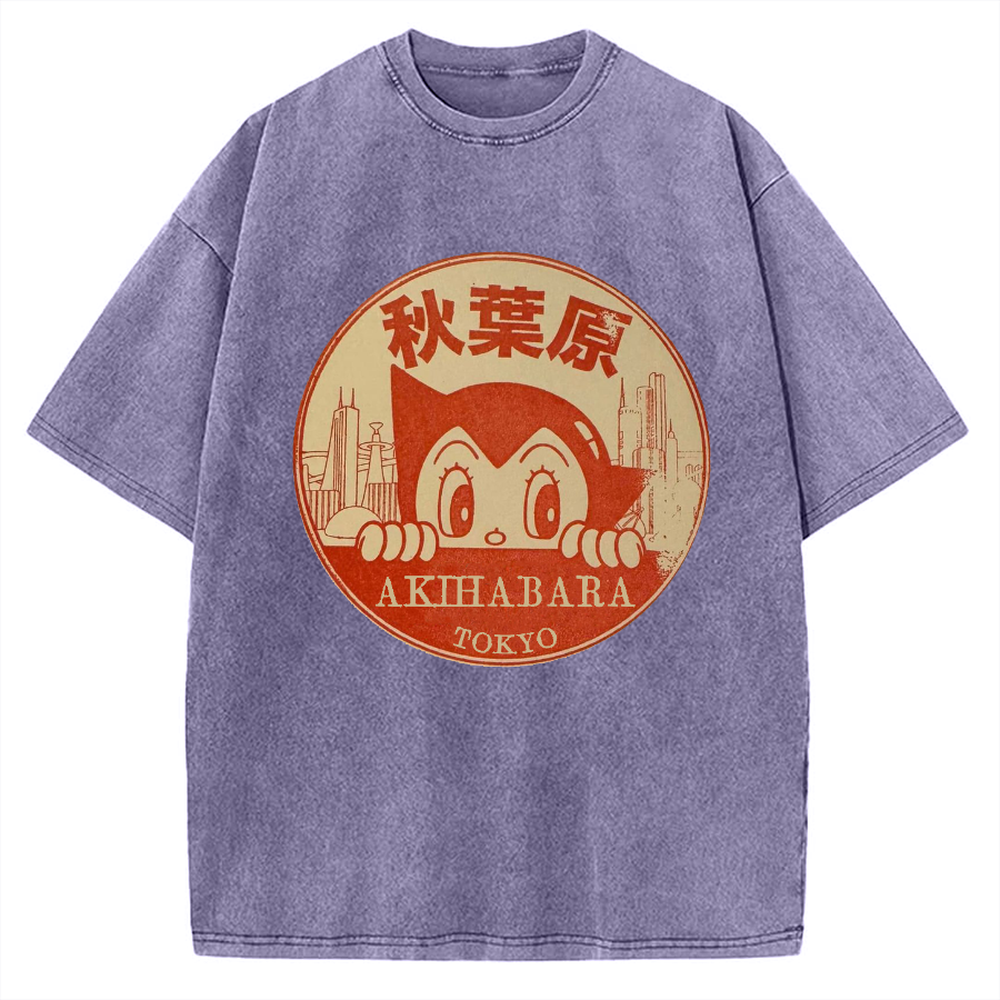 Tokyo Showa Retro Cartoon Akihabara Vintage Washed T-shirt
