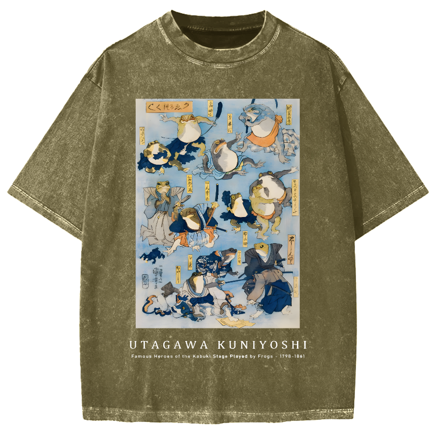 Utagawa Kuniyoshi Frogs Vintage Wash Japanese Design Vintage Washed T-shirt
