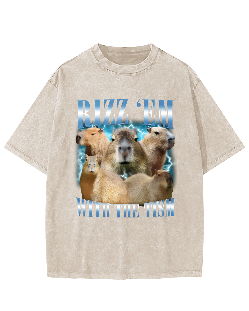 Rizz Em With The  Tism ﻿ Vintage Distressed T-shirt-Zazasy