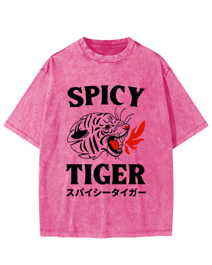 Eating Too Spicy Tiger Japanese Style Food Vintage Washed T-shirt-Zazasy