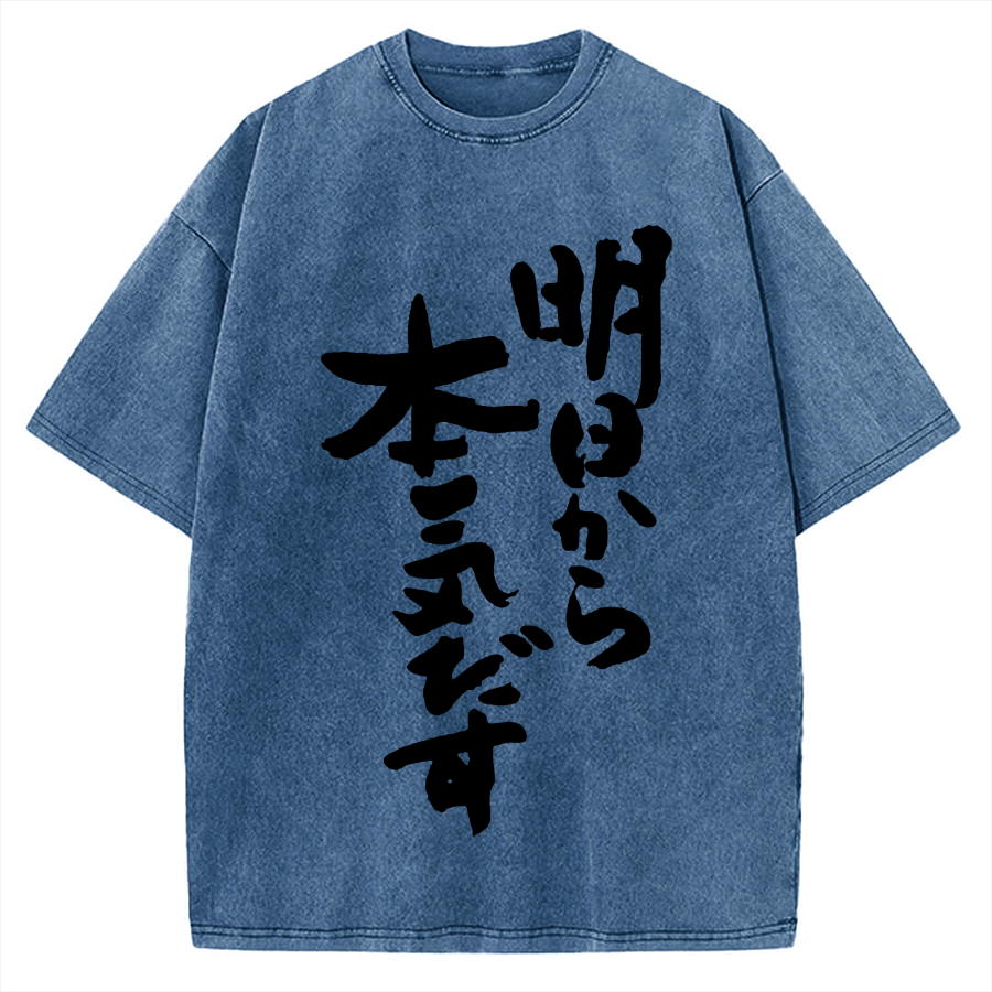 I'll get serious from tomorrow Japanese Vintage Washed T-shirt