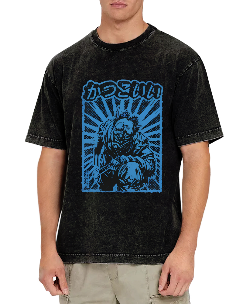 Monster Pattern Japanese Style Vintage Distressed T-shirt-Zazasy
