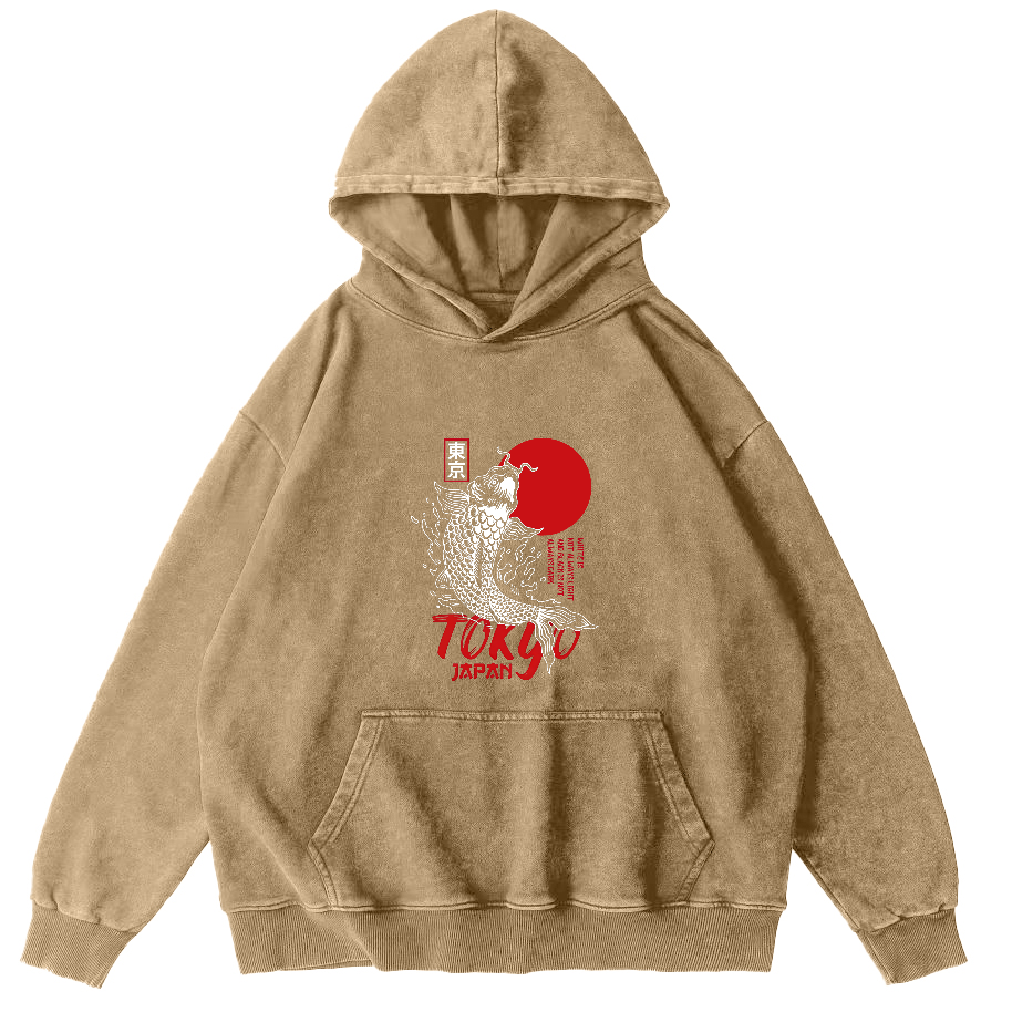 Tokyo Koi Pattern Vintage Distressed Hoodie-Zazasy