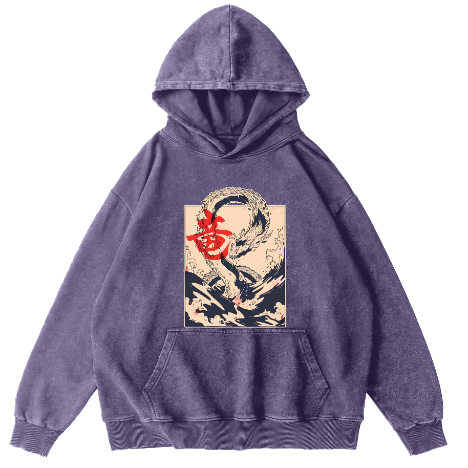 Kobe Water Dragon Japanese Style Vintage Distressed Hoodie-Zazasy
