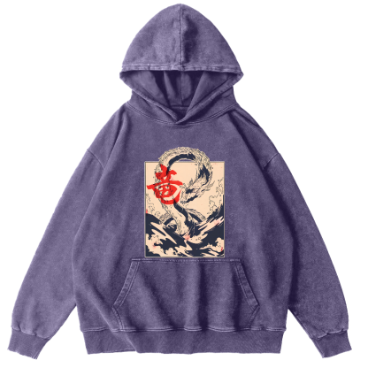 Kobe Water Dragon Japanese Style Vintage Distressed Hoodie-Zazasy