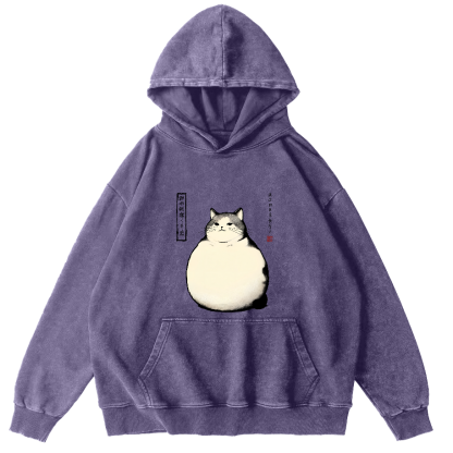 Obese Japanese Style Cat Vintage Distressed Hoodie-Zazasy
