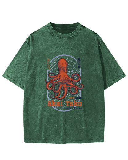 Retro Octopus Japanese Style Vintage Distressed T-shirt-Zazasy