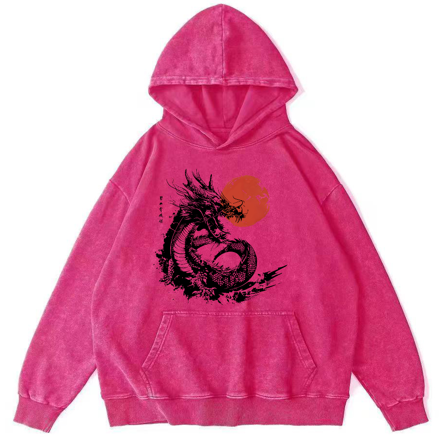 Japanese Style Sea Going Dragon Vintage Distressed Hoodie-Zazasy