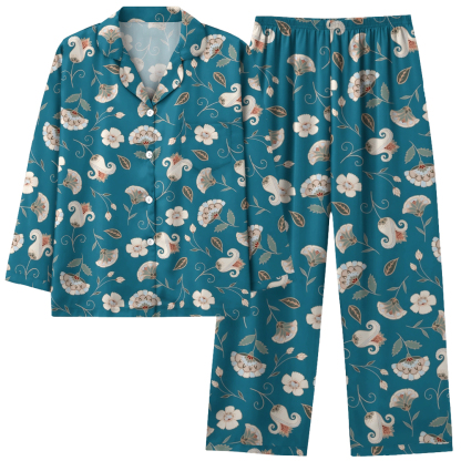 Japanese retro floral long sleeved shirt pajama set