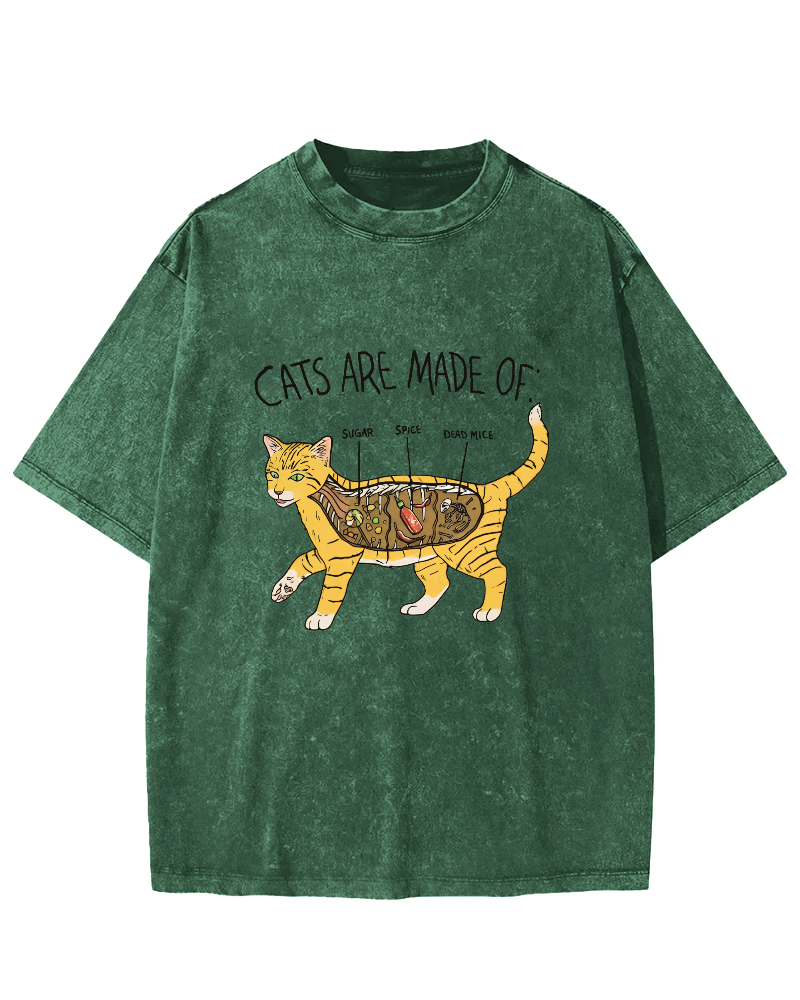 Abstract Cat Japanese Wash T-shirt-Zazasy