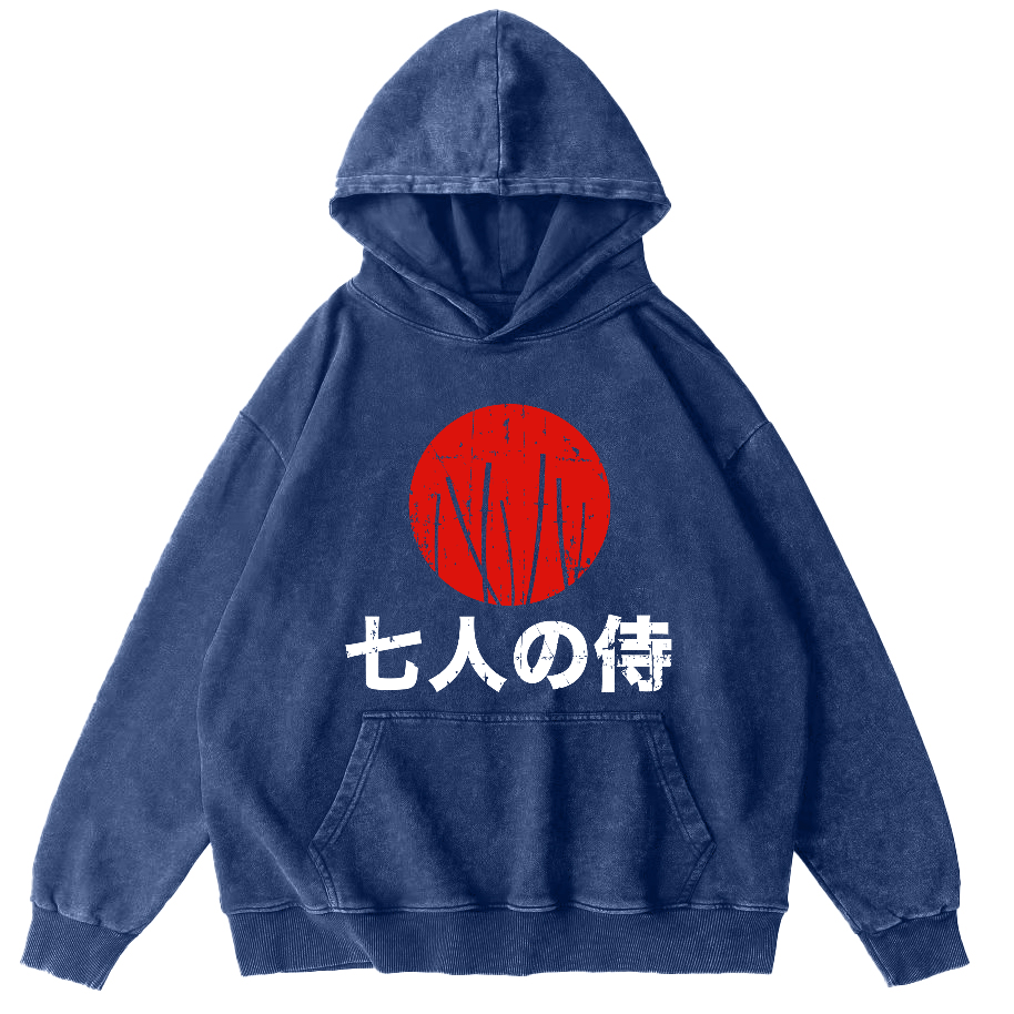 Japanese Style Seven Person Guard Attendant Vintage Washed Hoodie-Zazasy