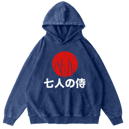 Japanese Style Seven Person Guard Attendant Vintage Washed Hoodie-Zazasy