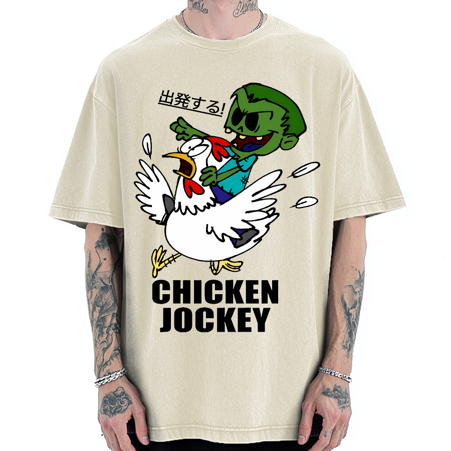 Zombie Riding Chicken Vintage Washed T-shirt
