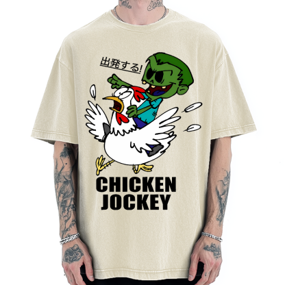 Zombie Riding Chicken Vintage Washed T-shirt
