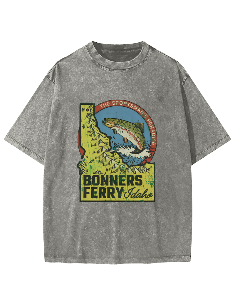 Retro Sea Fish Pattern Vintage Distressed T-shirt-Zazasy