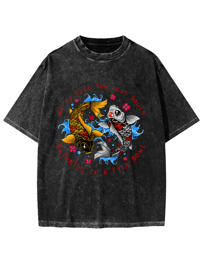 Japanese Koi Fish Vintage Washed T-shirt-Zazasy