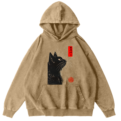 Looking Up At The Japanese Style Cat Vintage Distressed Hoodie-Zazasy
