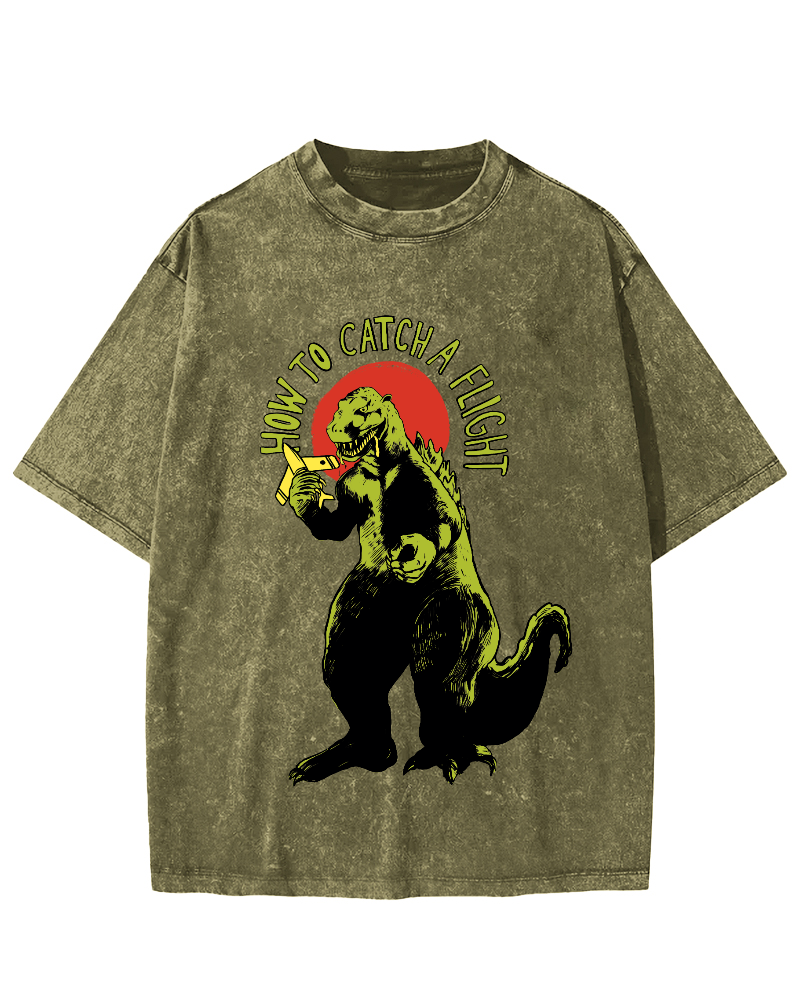 How To Catch A Flight Vintage Washed T-shirt-Zazasy