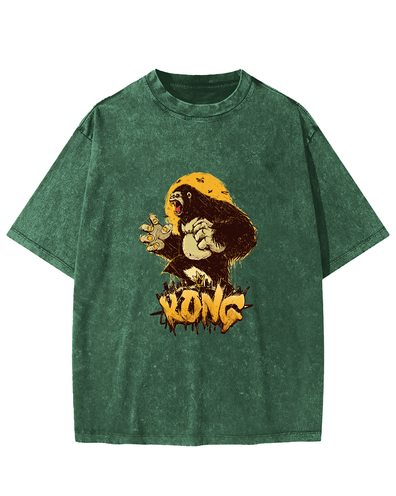 Retro Gorilla Pattern Vintage Distressed T-shirt-Zazasy