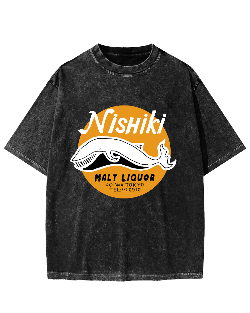 Whale Pattern Vintage Distressed T-shirt-Zazasy