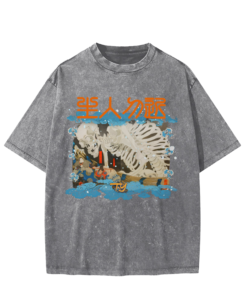 Skeleton Japanese Vintage Washed T-shirt-Zazasy