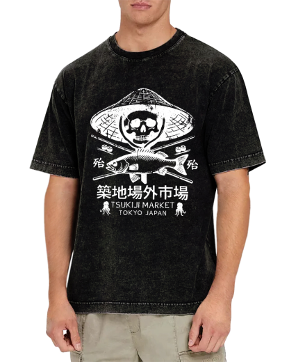 Off Site Market of Tsukiji Vintage Washed T-shirt-Zazasy