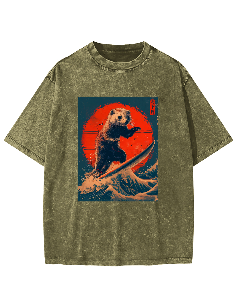 Retro Pattern Japanese Style Vintage Distressed T-shirt-Zazasy