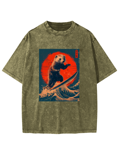 Retro Pattern Japanese Style Vintage Distressed T-shirt-Zazasy