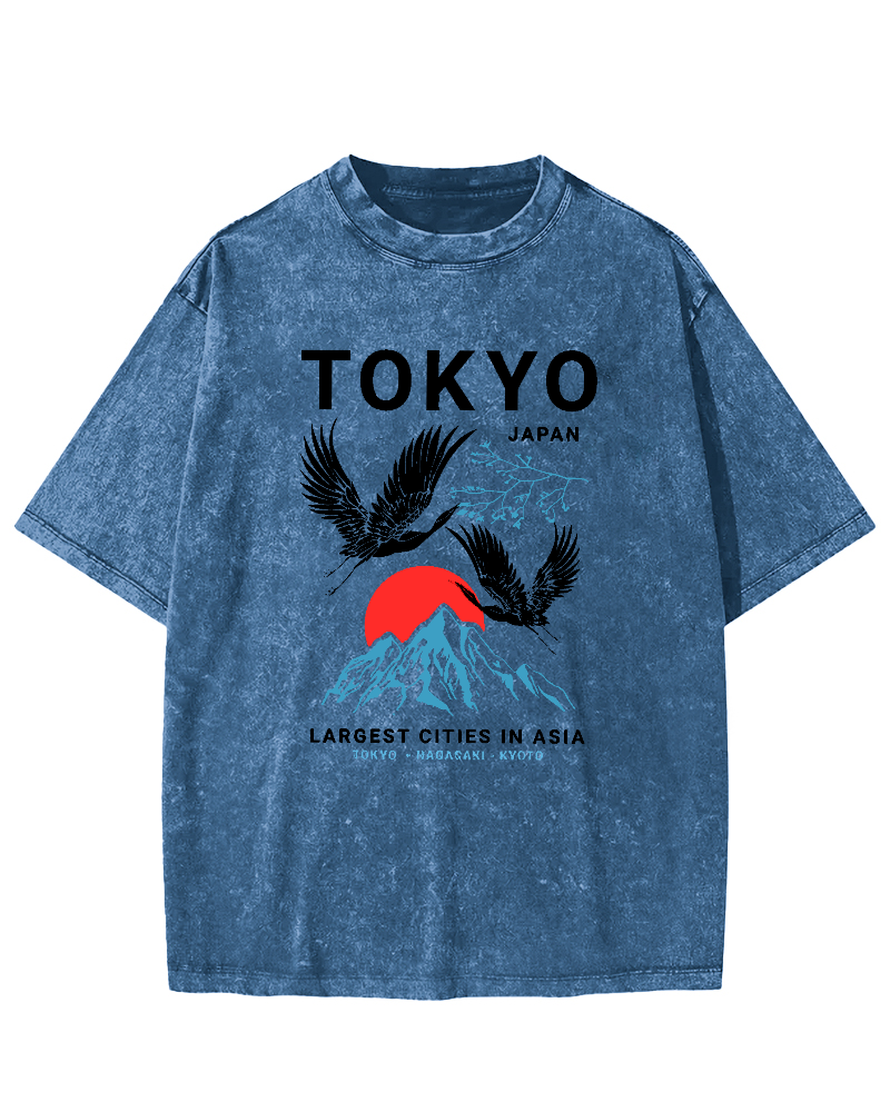 Tokyo Flying Crane Vintage Distressed T-shirt-Zazasy