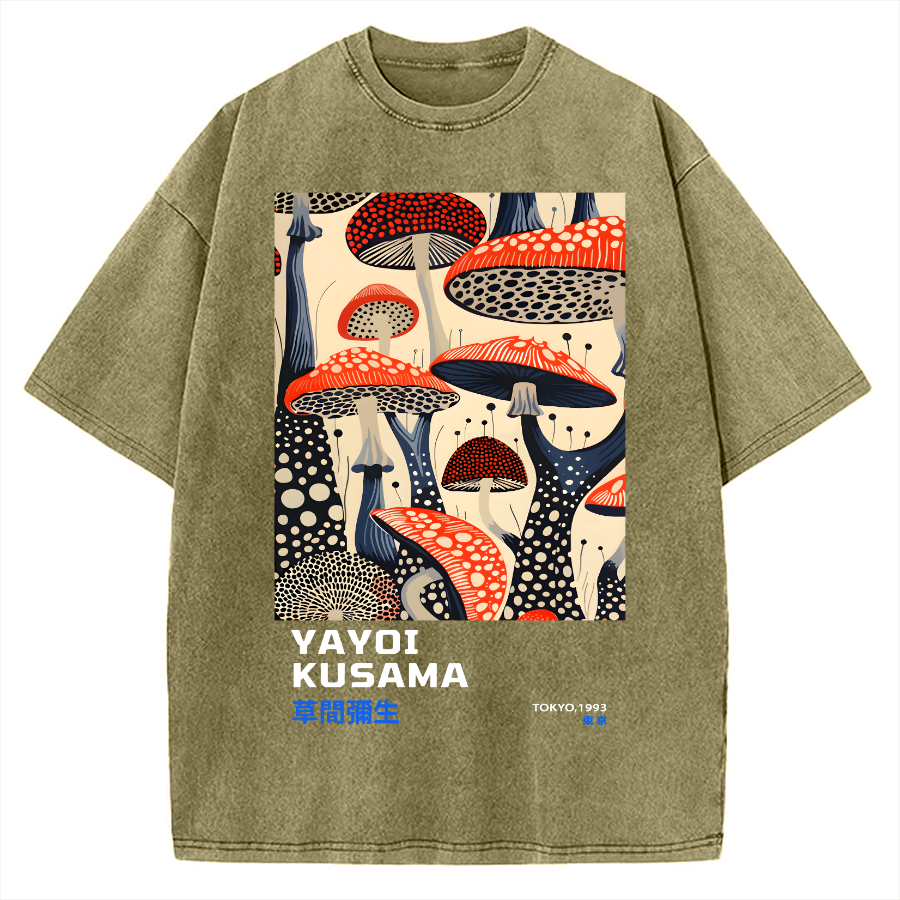 Yayoi Kusama Mushroom Vintage Wash Japanese Vintage Washed T-shirt
