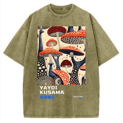 Yayoi Kusama Mushroom Vintage Wash Japanese Vintage Washed T-shirt