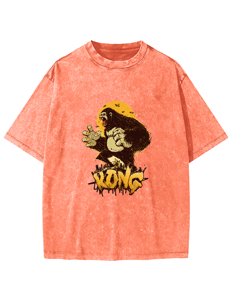 Retro Gorilla Pattern Vintage Distressed T-shirt-Zazasy