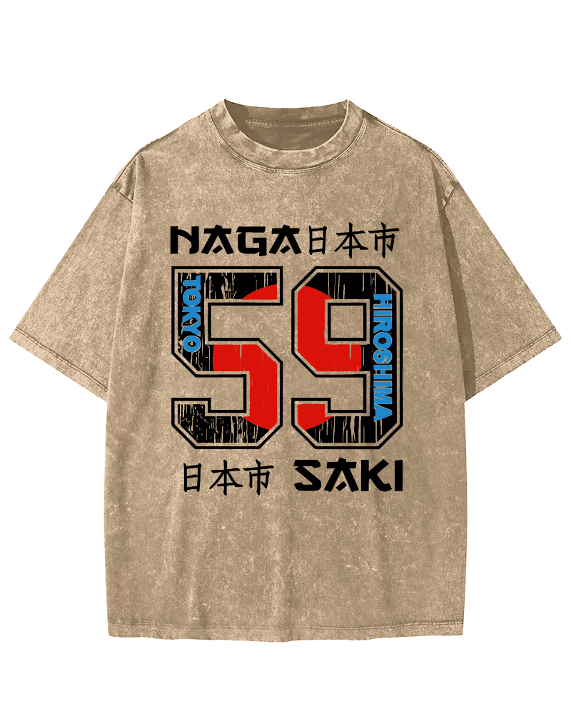 Number 59 in Japan City Vintage Washed T-shirt-Zazasy
