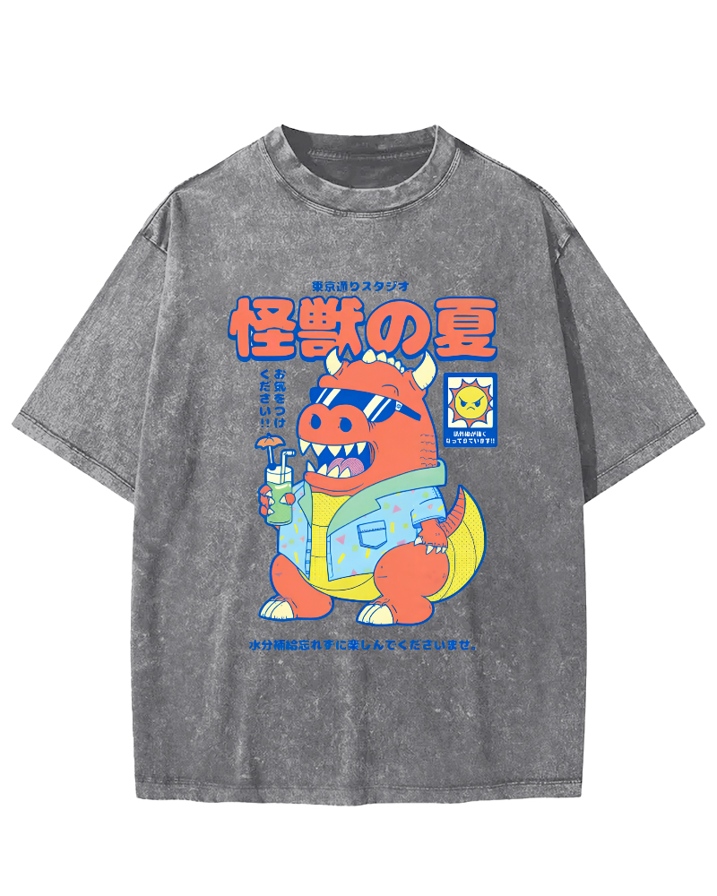 Monster's Summer Vintage Washed T-shirt-Zazasy