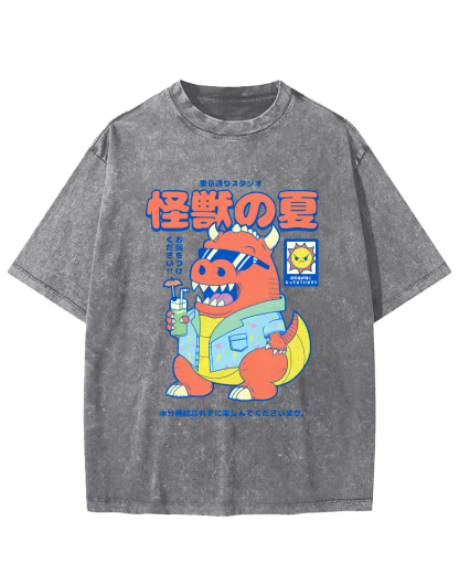 Monster's Summer Vintage Washed T-shirt-Zazasy