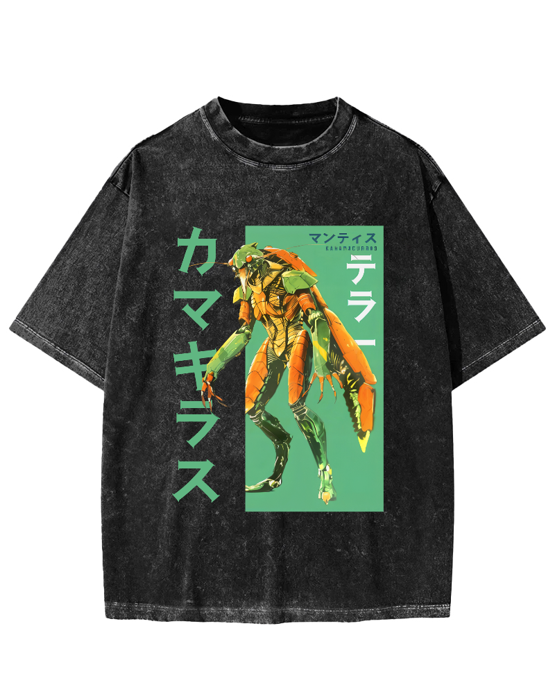 Mantis Monster Japanese Style Vintage Washed T-shirt-Zazasy