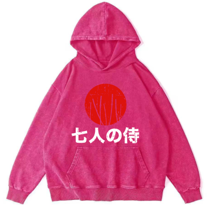 Japanese Style Seven Person Guard Attendant Vintage Washed Hoodie-Zazasy