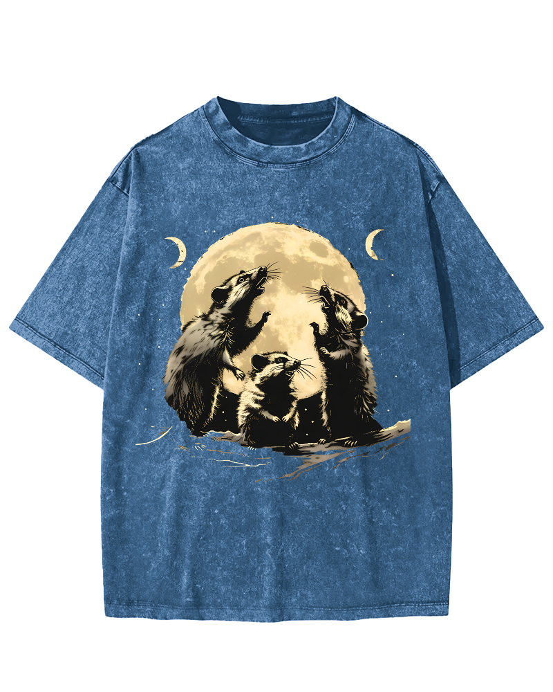 The Mouse Under the Moonlight Vintage Distressed T-shirt-Zazasy