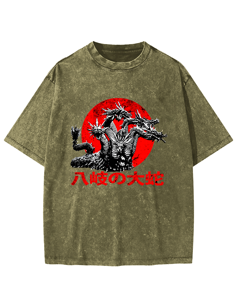 Japanese Syle Giant Snake Monster Vintage Distressed T-shirt-Zazasy