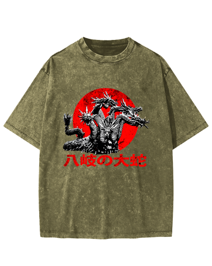 Japanese Syle Giant Snake Monster Vintage Distressed T-shirt-Zazasy