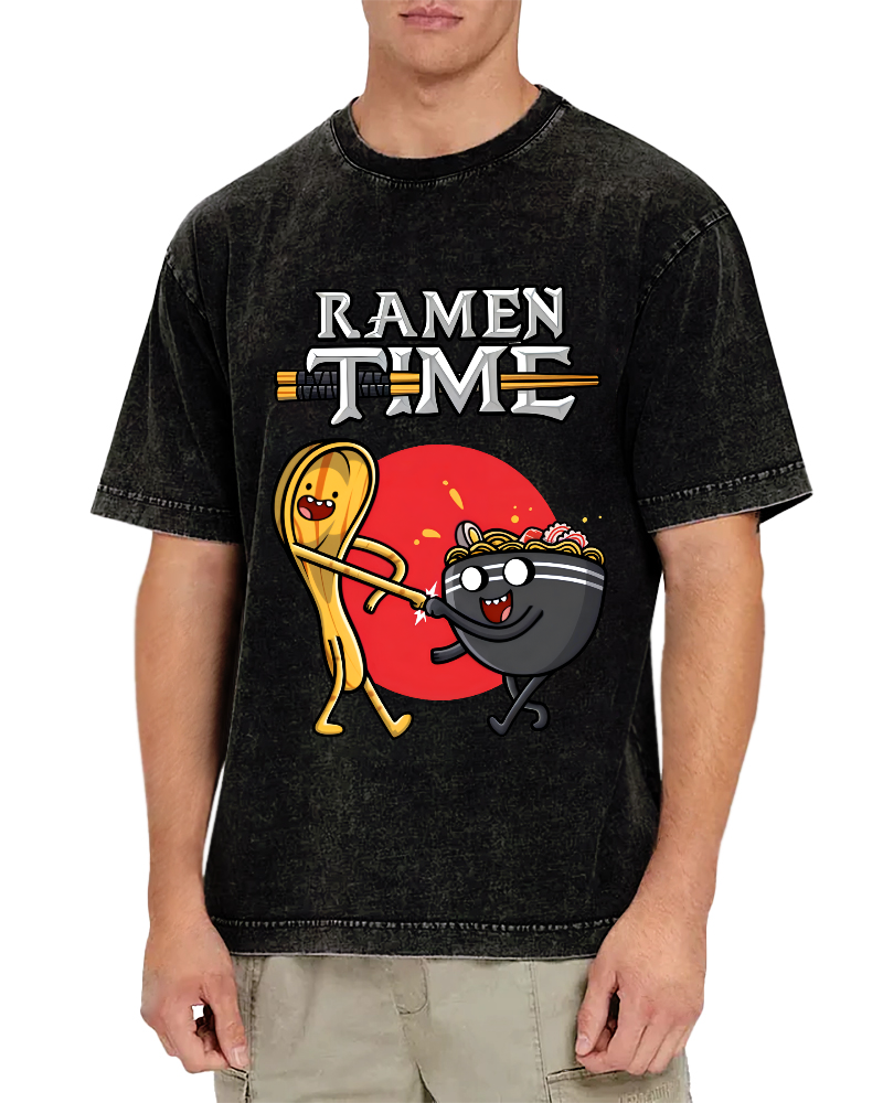 Ramen Time Japanese Vintage Washed T-shirt-Zazasy