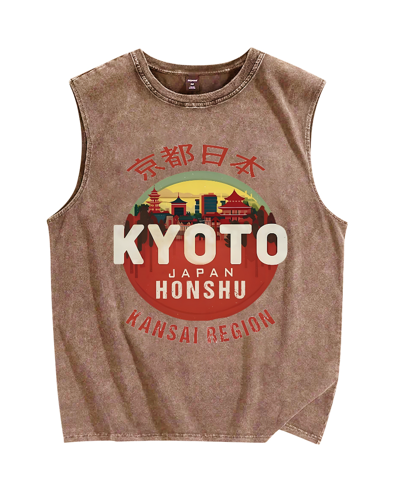 Kyoto, Japan Vintage Distressed Washed Tank-Zazasy