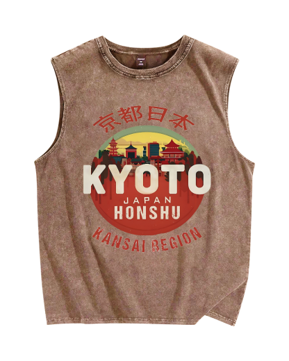 Kyoto, Japan Vintage Distressed Washed Tank-Zazasy