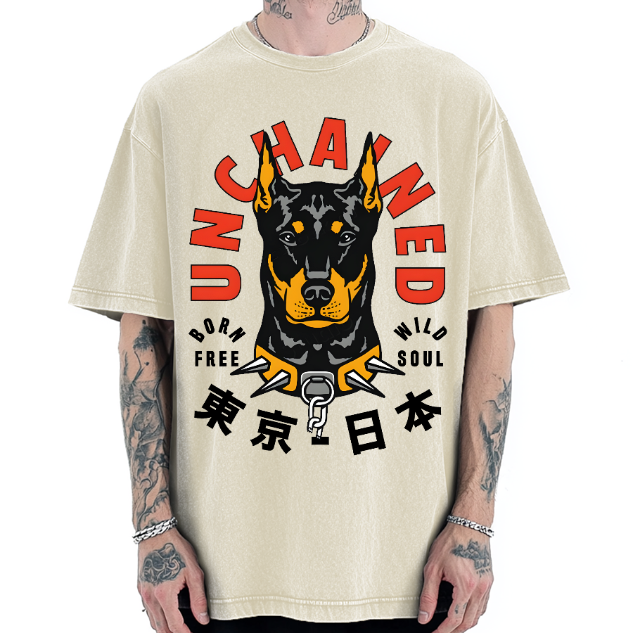 Doberman Pinscher Dog with Unchained Vintage Washed T-shirt