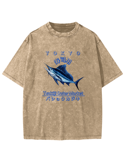 Japanese Sea Fish Sushi Vintage Distressed T-shirt-Zazasy