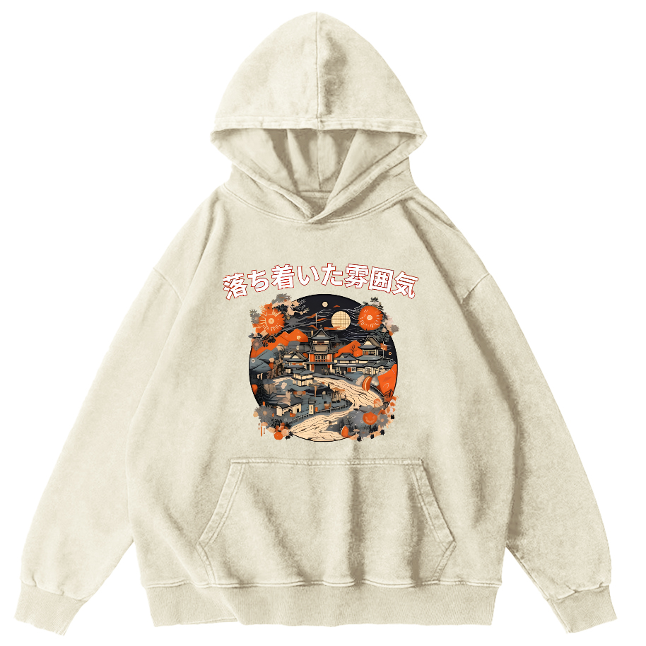 Sunset Scenery During the Edo Period Vintage Washed Hoodie-Zazasy